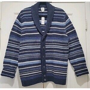 GAP Sweater Men's LG Blue Striped Shawl Collar Cardigan NEW WITH TAGS